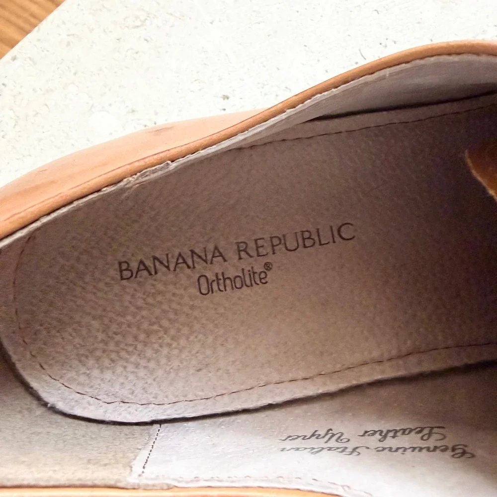 Banana Republic Mens Italian Leather Cap Toe Oxford Shoes Cognac Brown 11